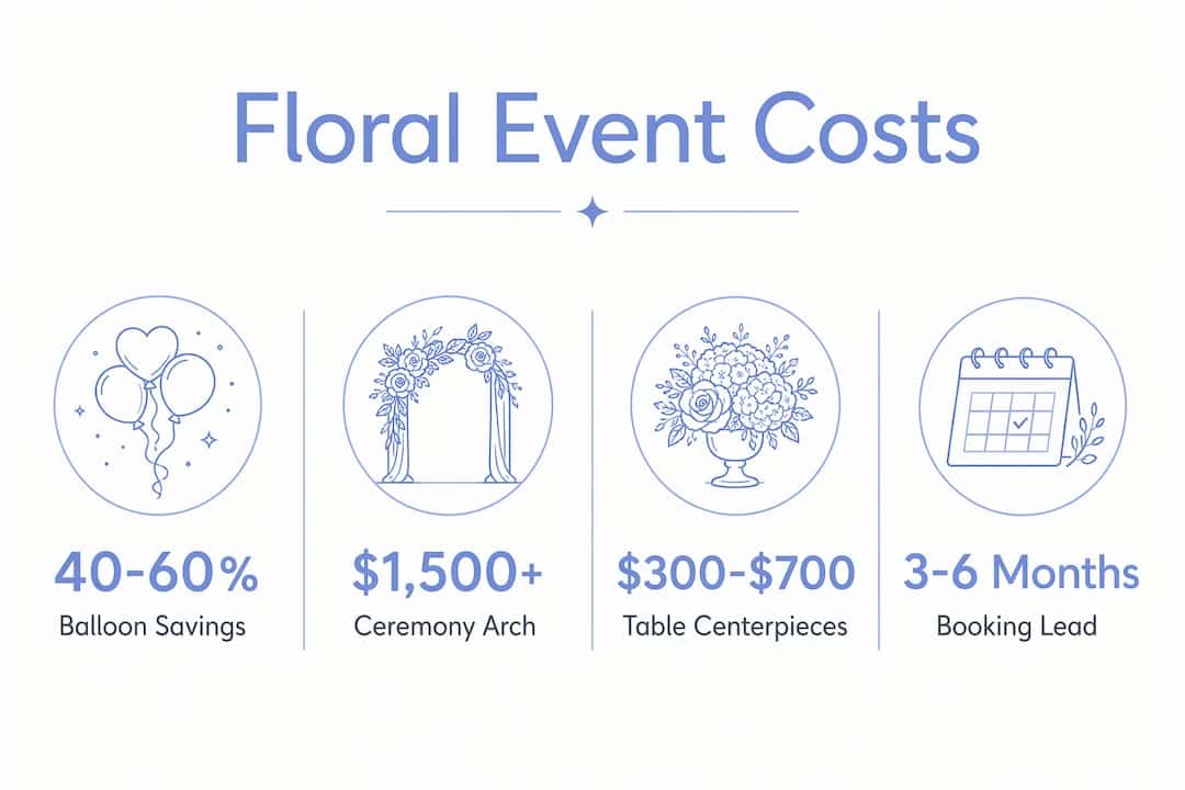 Luxury Flower Arrangements for Atlanta Events: 2026 Guide Infographic showing luxury floral event cost factors and timelines