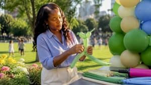Balloon artist twisting balloon sculpture
