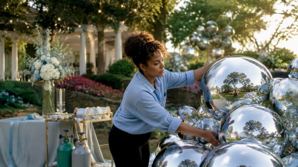 What Is Chrome Balloon Decor? Your 2026 Event Guide 9 Event decorator arranging chrome balloons