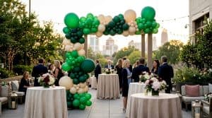 Spiral balloon arch with luxury decor outdoors