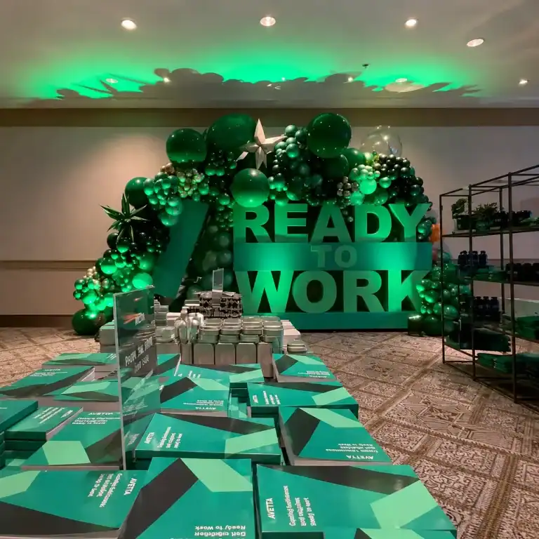 Corporate event brand activation with luxury balloon decor and custom installations by Atlanta Balloon Designer for Fortune 500 events