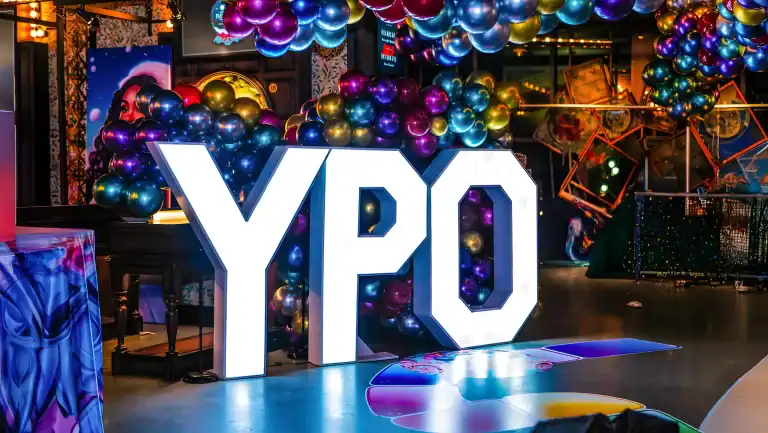 YPO luxurious Winter Candy Land corporate holiday party with premium balloon decorations and event styling by Atlanta Balloon Designer.