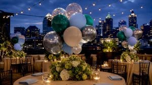 Elegant outdoor balloon centerpieces with florals