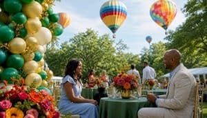 Luxury balloon event with vibrant balloons over Atlanta