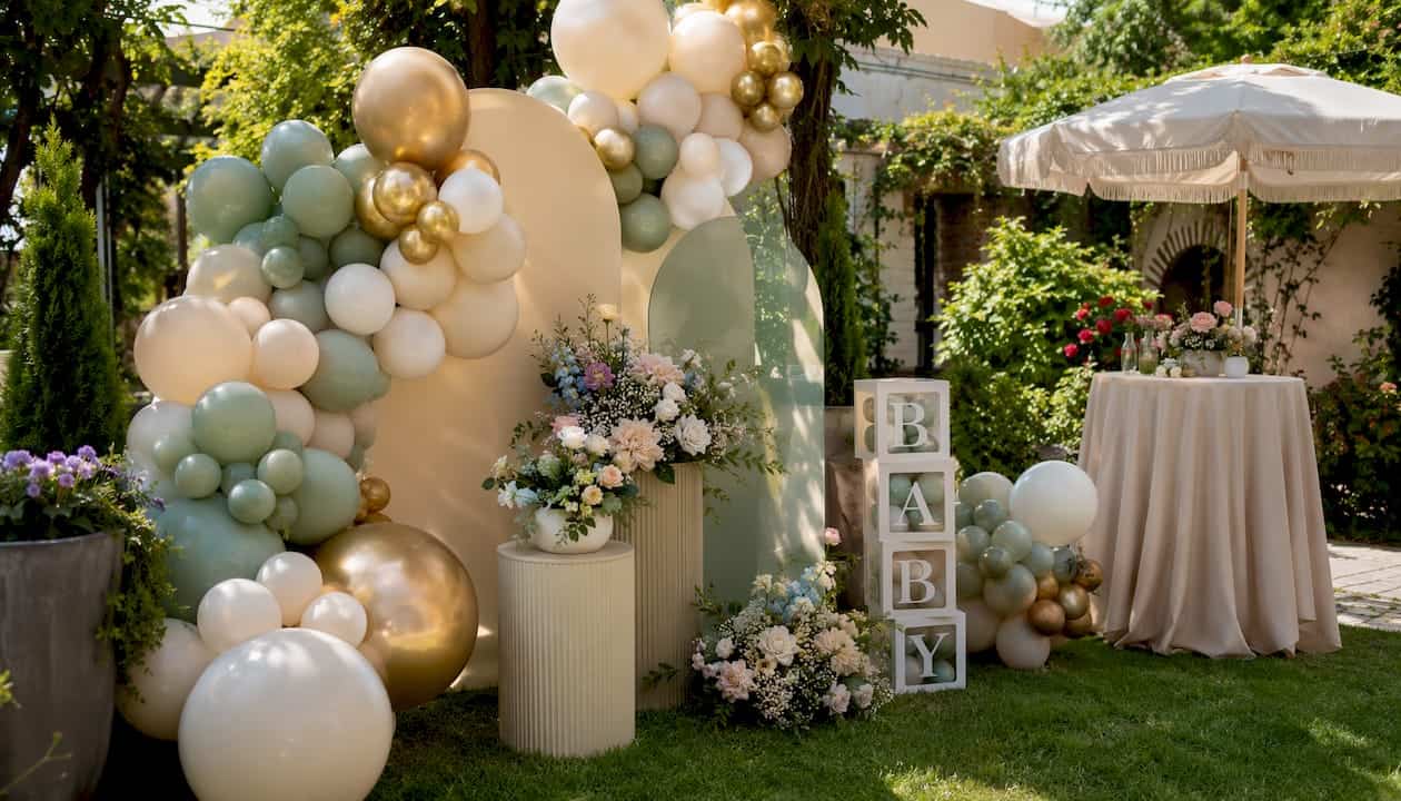 Design Stories 84 Luxury baby shower milestone balloon decor at Atlanta venue