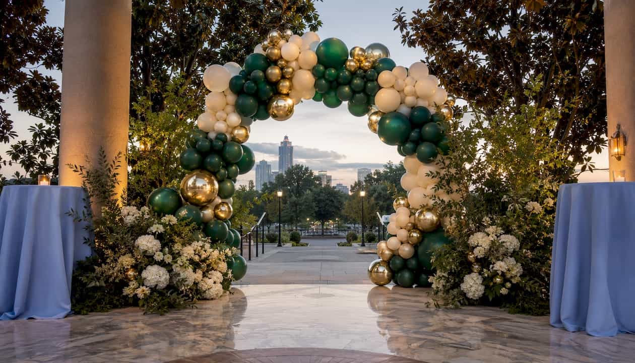 What Is Balloon Mosaic Design? Your 2026 Creative Guide Balloon mosaic arch at upscale Atlanta venue entrance