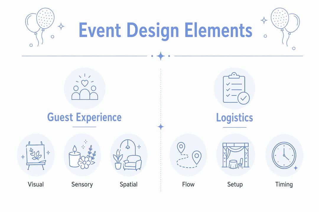 What Is an Event Design Concept: Luxury Atlanta Guide Infographic contrasting guest experience and logistics in event design