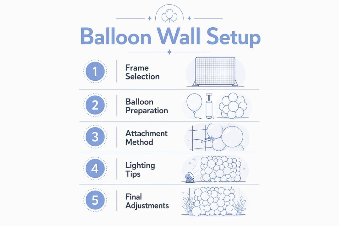 What Is a Balloon Photo Wall? A Planner's Guide Infographic showing balloon wall installation steps