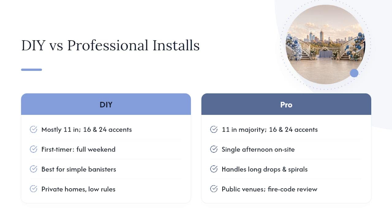 Hire or DIY: Staircase Balloon Garlands, 11–24in for Planners & DIYers DIY and professional staircase garland comparison