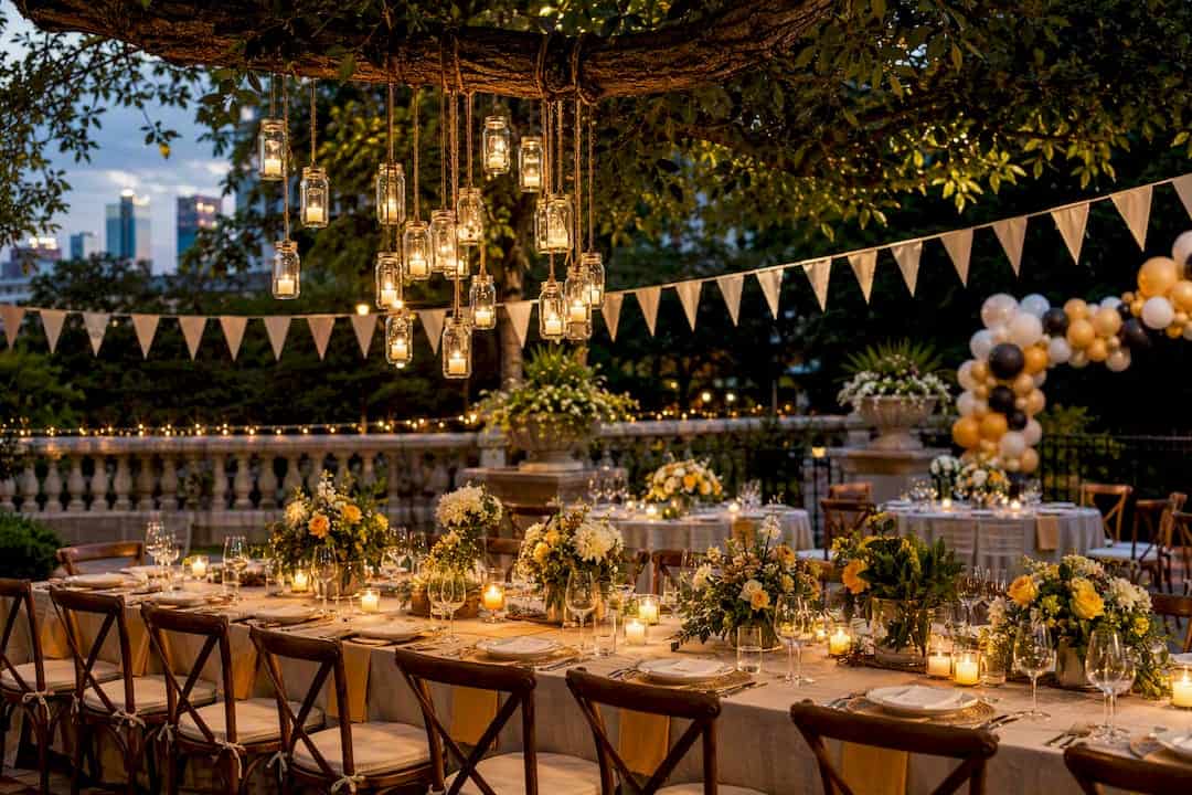 12 Shop Ready Summer Outdoor Party Decor Recipes for Hosts DIY jar chandelier at outdoor party
