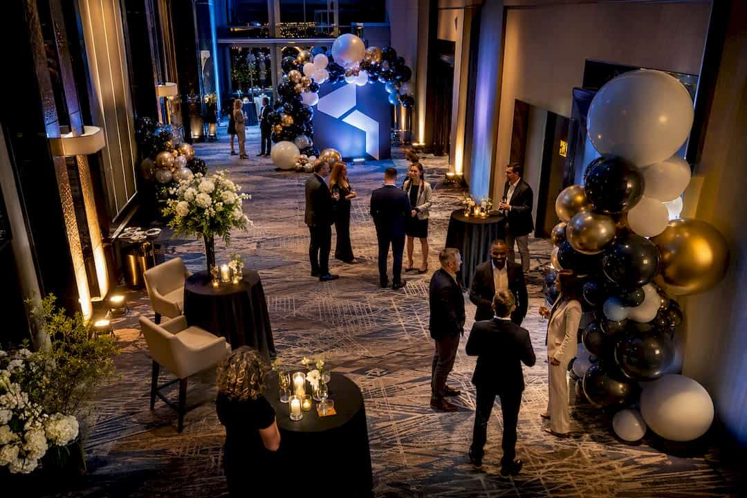 Luxury Atlanta corporate event with logo balloons