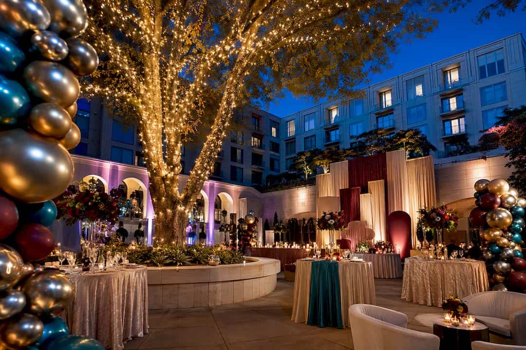 Luxury Atlanta tree lighting event with balloon décor