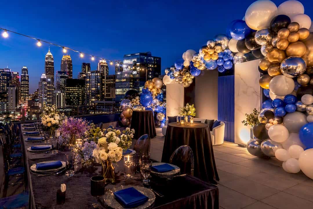 Luxury Atlanta rooftop event with material signage