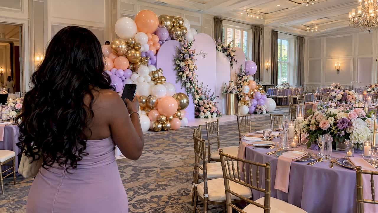 2026 Photo Ready Bridal Shower Balloon Garlands: DIY or Atlanta Pros 1 Guest checking bridal garland framing