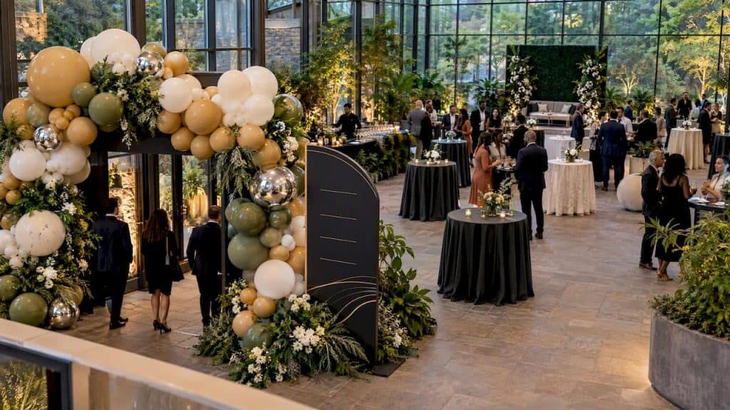 Event Signage Ideas for Planners: 4 Priorities That Shape the Visit 8 Balloon welcome arch beside event wayfinding sign