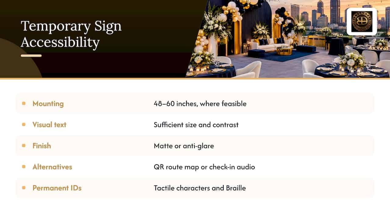 Event Signage Ideas for Planners: 4 Priorities That Shape the Visit 1 Key accessibility considerations for event signage