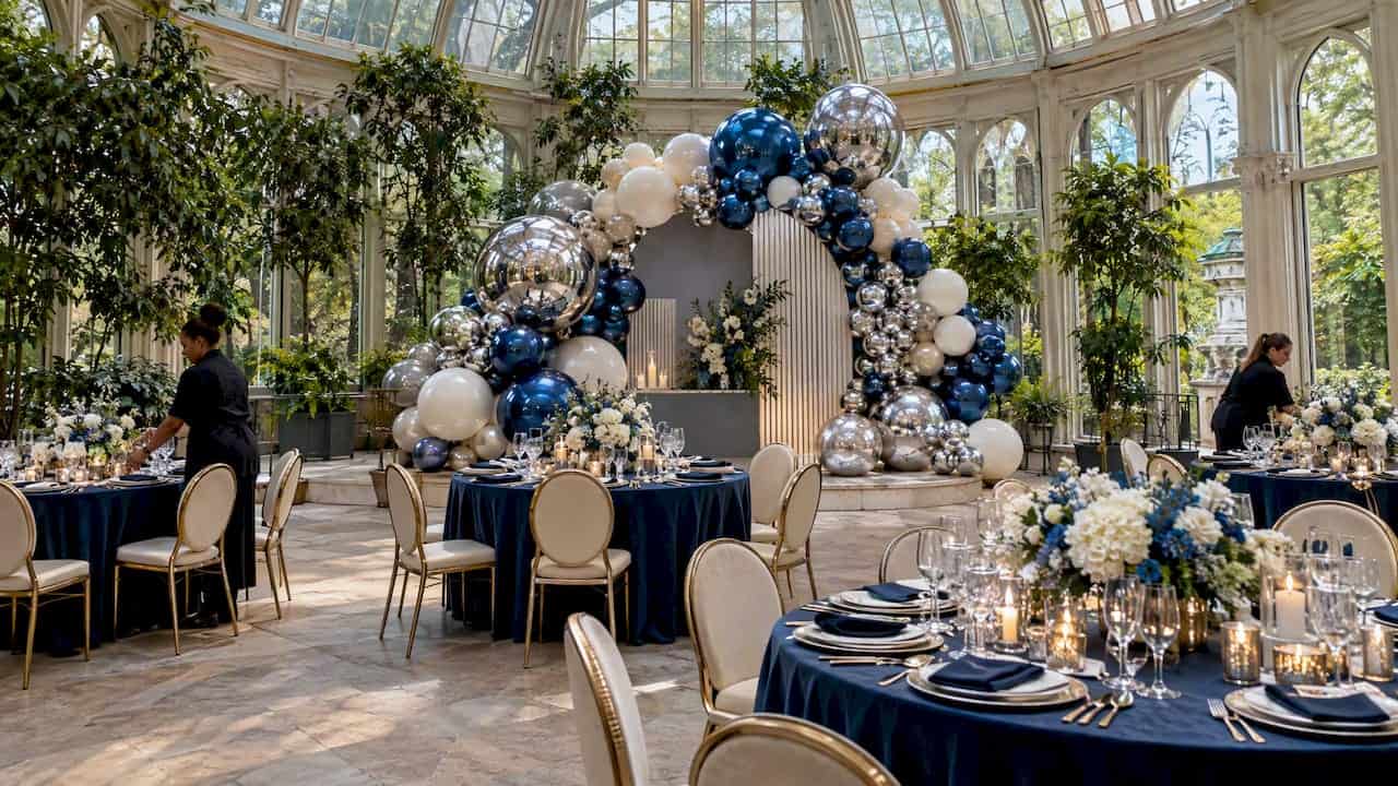 10 Metallic Balloon Color Schemes Planners Can Copy for Photos 1 Silver balloons paired with jewel tones