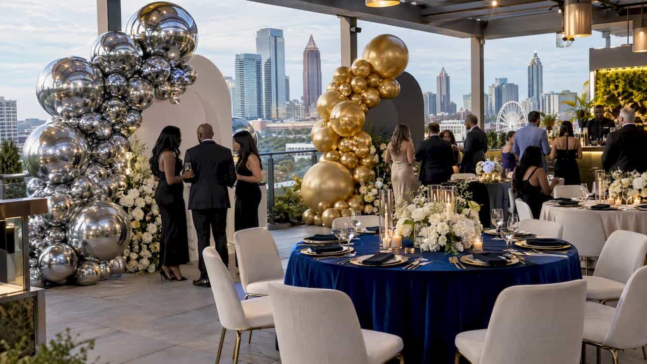 Chrome and metallic balloons at Atlanta reception