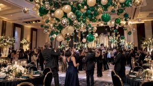 Balloon drop over an Atlanta ballroom dance floor
