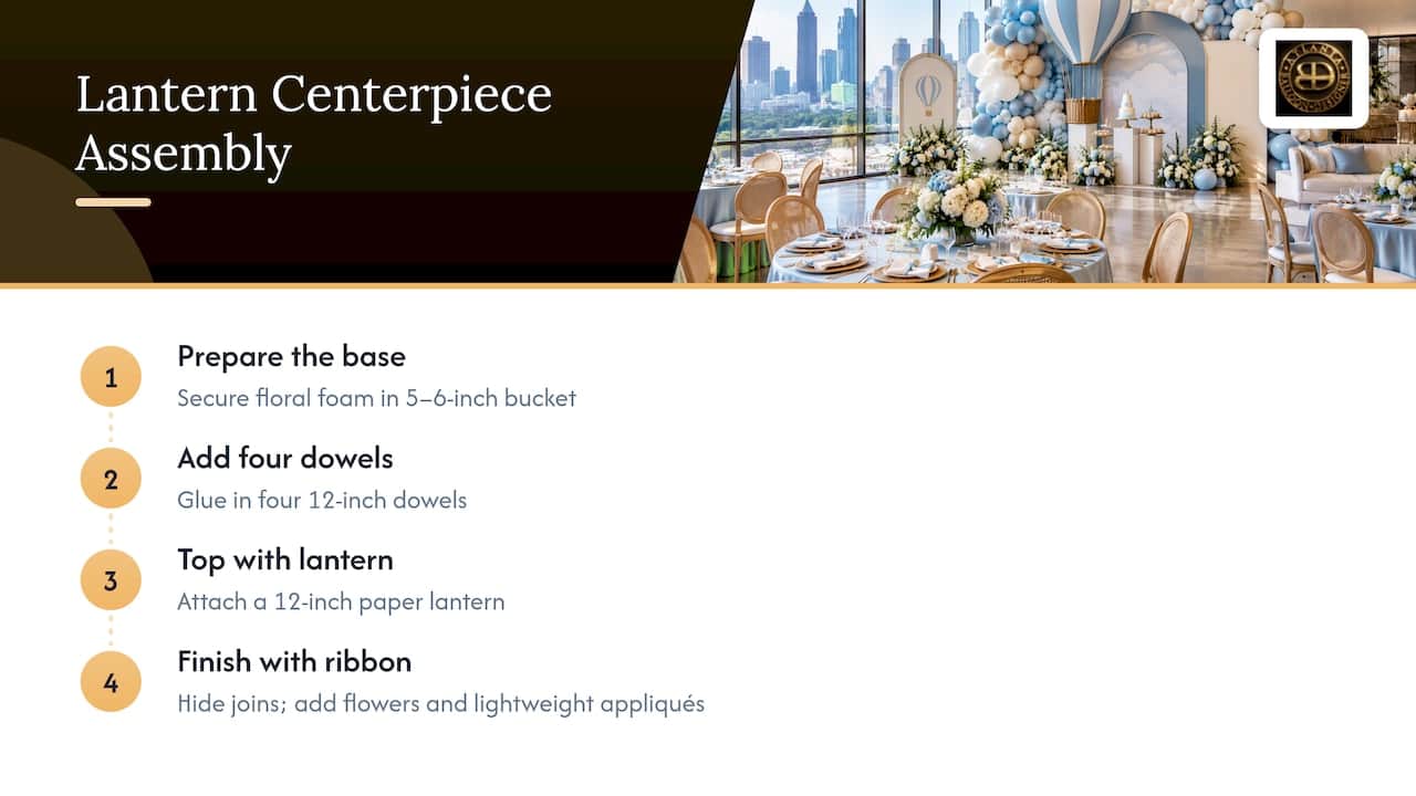 Hot Air Balloon Baby Shower: Luxury Ideas And Styling Guide 2 Four steps for assembling a paper lantern centerpiece